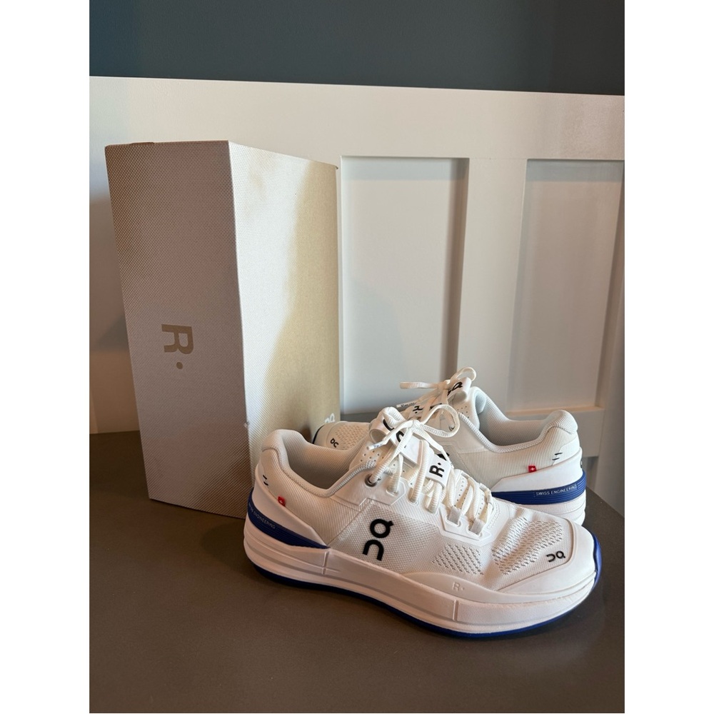 On Running Men's White and Blue Athletic Shoes - Picture 6 of 7